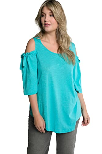 Ulla Popken Damen große Größen Übergrößen Plus Size Shirt, Schulterschlitze, A-Linie, Rundhals, 3/4-Flügelarm tiefes Aqua 46+ 804341740-46+ von Ulla Popken