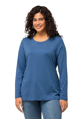Ulla Popken Damen große Größen Übergrößen Plus Size Shirt, Slim, Rundhalsausschnitt, Langarm denimblau 58+ 646801722-58+ von Ulla Popken