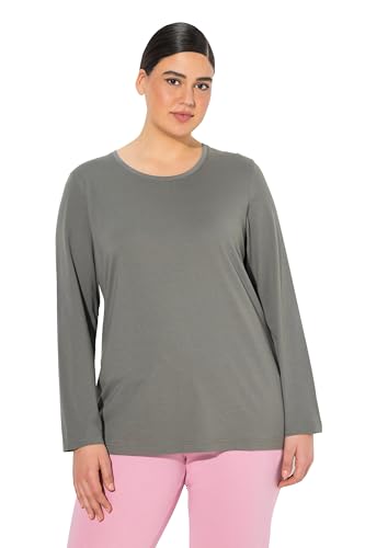 Ulla Popken Damen Shirt, Slim, Rundhalsausschnitt, Langarm-Shirt, Graugrün, 54-56 EU von Ulla Popken