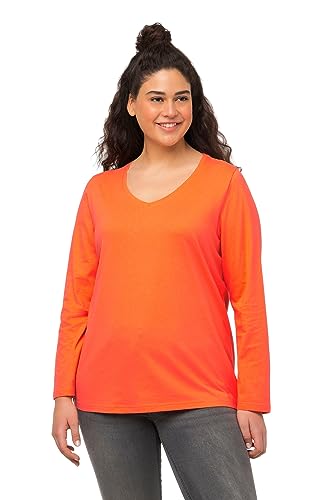 Ulla Popken Damen große Größen Übergrößen Plus Size Shirt, Slim, V-Ausschnitt, Langarm Mandarine 50+ 719505650-50+ von Ulla Popken