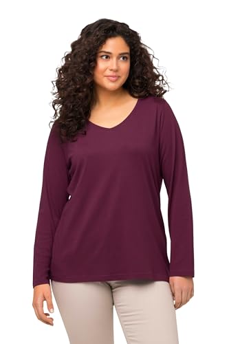 Ulla Popken Damen Shirt, Slim, V-Ausschnitt, Langarm, Dunkle Beere, 54-56 EU von Ulla Popken