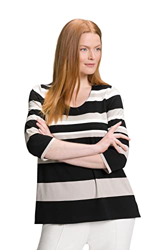 Ulla Popken Damen große Größen Übergrößen Plus Size Shirt, Streifen, Classic, V-Ausschnitt, 3/4-Arm kitt 58+ 810055306-58+ von Ulla Popken