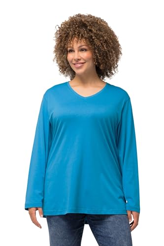 Ulla Popken Damen große Größen Übergrößen Plus Size Shirt, V-Ausschnitt, Relaxed, Langarm Aqua 50+ 725334739-50+ von Ulla Popken