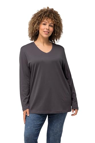 Ulla Popken Damen große Größen Übergrößen Plus Size Shirt, V-Ausschnitt, Relaxed, Langarm Graphitgrau 46+ 725334110-46+ von Ulla Popken