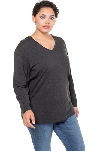 Ulla Popken Damen Shirt, V-Ausschnitt, Relaxed, Langarm, schwarz, 66/68 von Ulla Popken