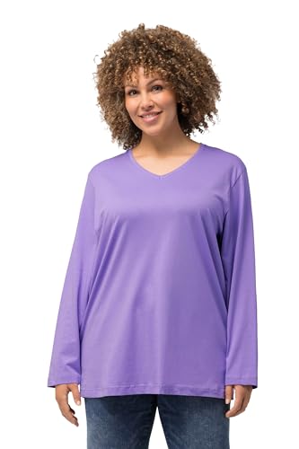 Ulla Popken Damen große Größen Übergrößen Plus Size Shirt, V-Ausschnitt, Relaxed, Langarm blaues Flieder 46+ 725334810-46+ von Ulla Popken