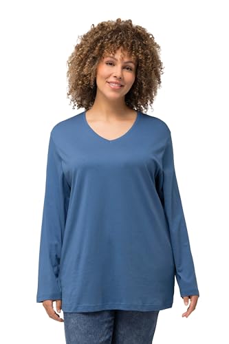 Ulla Popken Damen große Größen Übergrößen Plus Size Shirt, V-Ausschnitt, Relaxed, Langarm denimblau 50+ 725334722-50+ von Ulla Popken