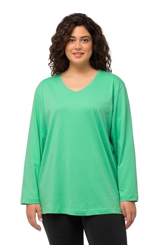 Ulla Popken Damen große Größen Übergrößen Plus Size Shirt, V-Ausschnitt, Relaxed, Langarm frühlingsgrün 62+ 725334430-62+ von Ulla Popken