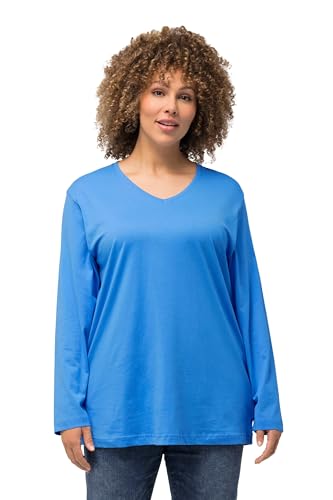 Ulla Popken Damen große Größen Übergrößen Plus Size Shirt, V-Ausschnitt, Relaxed, Langarm himmelblau 50+ 725334726-50+ von Ulla Popken