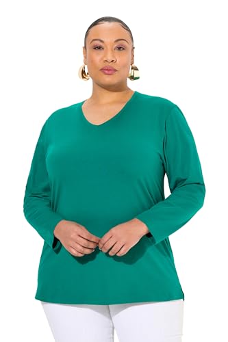 Ulla Popken Damen Shirt, V-Ausschnitt, Relaxed, Langarm, Smaragd Grün, 58-60 EU von Ulla Popken