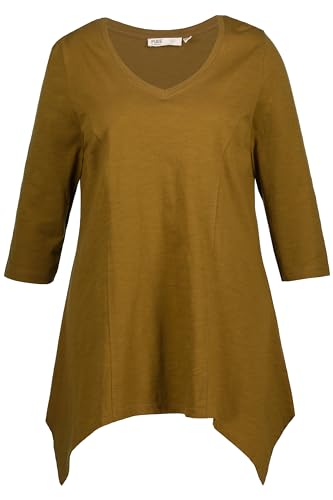 Ulla Popken Damen große Größen Übergrößen Plus Size Shirt, Zipfelsaum, V-Ausschnitt, 3/4-Arm, Biobaumwolle Offwhite 46+ 808082200-46+ von Ulla Popken