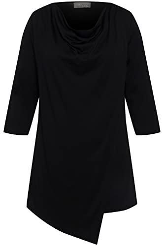 Ulla Popken Damen große Größen Übergrößen Plus Size Shirt, asymmetrisch, Wasserfall-Ausschnitt, 3/4-Arm schwarz 46+ 816668100-46+ von Ulla Popken