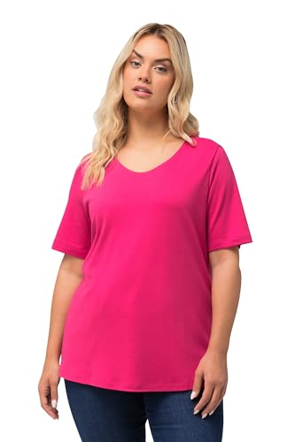 Ulla Popken Damen große Größen Übergrößen Plus Size Shirt, doppellagige Vorderseite, Slim, Rundhals, Halbarm Fuchsia pink 46+ 810528815-46+ von Ulla Popken