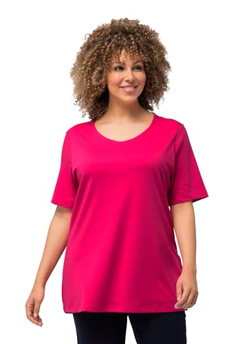 Ulla Popken Damen große Größen Übergrößen Plus Size Shirt, doppellagige Vorderseite, Slim, Rundhals, Halbarm magentapink 58+ 810528528-58+ von Ulla Popken