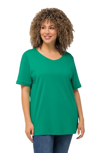 Ulla Popken Damen große Größen Übergrößen Plus Size Shirt, doppellagige Vorderseite, Slim, Rundhals, Halbarm smaragd 54+ 810528457-54+ von Ulla Popken