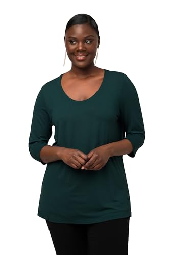 Ulla Popken Damen große Größen Übergrößen Plus Size Shirt, tiefer Rundhalsausschnitt, 3/4 Arm nachtgrün 50+ 820859120-50+ von Ulla Popken