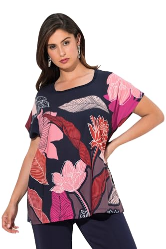 Ulla Popken Damen große Größen Übergrößen Plus Size Shirtbluse, Blüten, Oversized, Rundhals, Halbarm Marine 46+ 832760770-46+ von Ulla Popken