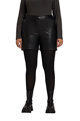 Ulla Popken Damen große Größen Übergrößen Plus Size Shorts, Lederoptik, weites Bein, Komfortbund schwarz 58+ 813100100-58+ von Ulla Popken