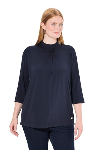 Ulla Popken Damen große Größen Übergrößen Plus Size Slinky-Blusenshirt, Zierfalte, Stehkragen, 3/4-Arm Dunkles Marine 50+ 833895120-50+ von Ulla Popken