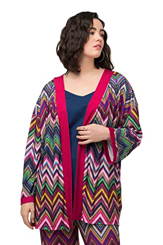 Ulla Popken Damen große Größen Übergrößen Plus Size Slinky-Kimono, Zackenmuster, Schalkragen, 3/4-Arm stahlblau 50+ 817536741-50+ von Ulla Popken