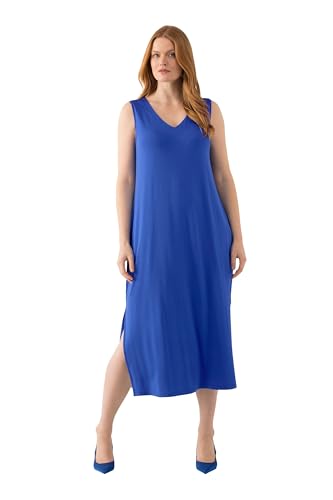 Ulla Popken Damen große Größen Übergrößen Plus Size Slinky-Midikleid, A-Linie, V-Ausschnitt, ärmellos Kobaltblau 46+ 819540750-46+ von Ulla Popken