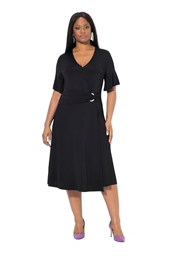 Ulla Popken Damen große Größen Übergrößen Plus Size Slinkykleid, Drapierung, V-Ausschnitt, Flügel-Halbarm schwarz 54+ 840125100-54+ von Ulla Popken