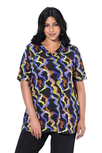 Ulla Popken Damen große Größen Übergrößen Plus Size Slinkyshirt, A-Linie, V-Ausschnitt, Halbarm schwarz 54+ 840046100-54+ von Ulla Popken