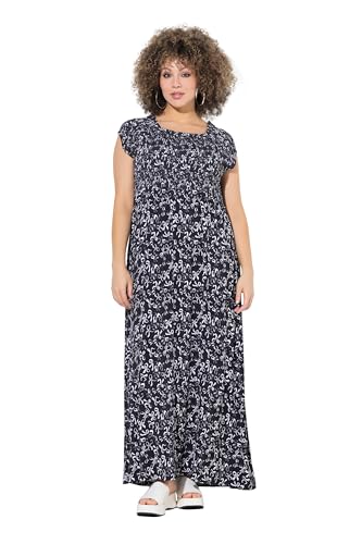 Ulla Popken Damen große Größen Übergrößen Plus Size Smok-Kleid, Schleifen, A-Linie, Carré-Ausschnitt, Halbarm schwarz 46+ 840353100-46+ von Ulla Popken