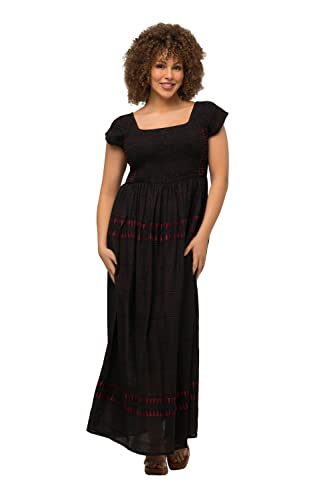 Ulla Popken Damen große Größen Übergrößen Plus Size Smok-Maxikleid, Streifen, A-Linie, Carree-Ausschnitt Burgunderrot 54+ 791177540-54+ von Ulla Popken