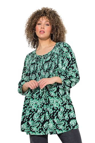 Ulla Popken Damen große Größen Übergrößen Plus Size Smokbluse, Allover-Druck, A-Linie, Rundhals asphaltgrau 58+ 834107110-58+ von Ulla Popken