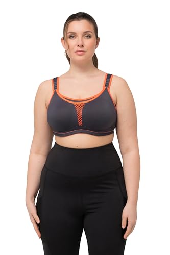 Ulla Popken Damen große Größen Übergrößen Plus Size Sport-BH, ohne Bügel, Mikrofaser, Netz-Einsatz, Cup C-D dunkelgrau 120C 811535102-120C von Ulla Popken