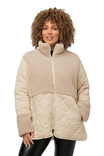 Ulla Popken Damen große Größen Übergrößen Plus Size Steppjacke, Teddyanteil, Stehkragen, A-Linie, Patchlook helles champagner 42+ 821213150-42+ von Ulla Popken