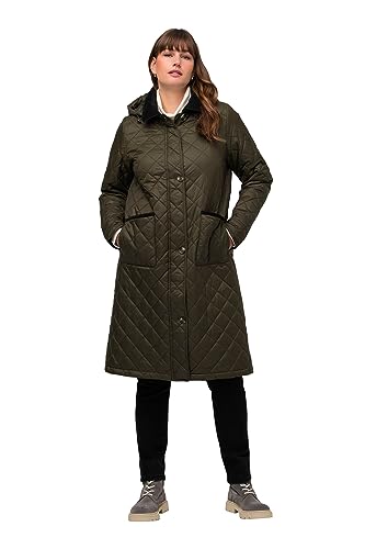 Ulla Popken Damen große Größen Übergrößen Plus Size Steppmantel, Cordkragen, Kapuze, 2-Wege-Zipper Dunkles Olive 50+ 819279119-50+ von Ulla Popken