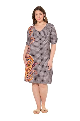 Ulla Popken Damen große Größen Übergrößen Plus Size Strandkleid, Paisley, A-Linie, V-Ausschnitt, Halbarm dunkelindigo 50+ 832299740-50+ von Ulla Popken