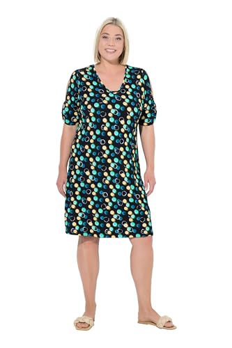Ulla Popken Damen große Größen Übergrößen Plus Size Strandkleid, Punkte, Zierbänder, V-Ausschnitt, Halbarm schwarz 46+ 837505100-46+ von Ulla Popken