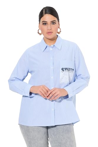Ulla Popken Damen große Größen Übergrößen Plus Size Streifenbluse, Sweet, A-Linie, Hemdkragen, Langarm hellblau 54+ 837554708-54+ von Ulla Popken