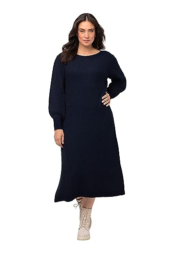 Ulla Popken Damen große Größen Übergrößen Plus Size Strick-Midikleid, A-Linie, U-Boot-Ausschnitt, Langarm Marine 46+ 819544130-46+ von Ulla Popken