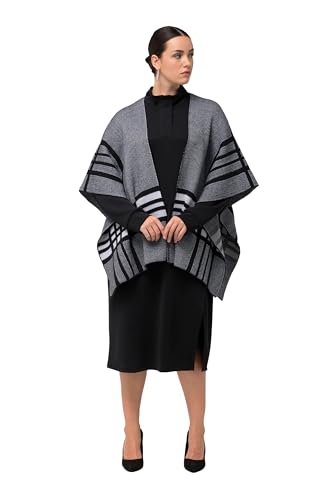 Ulla Popken Damen große Größen Übergrößen Plus Size Strick-Poncho, XL-Karo, Oversized, Halbarm schwarz 58-64 824079100-3+ von Ulla Popken