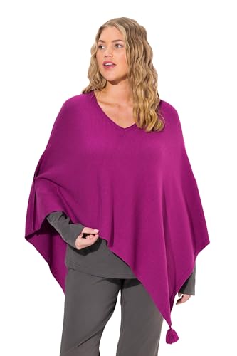 Ulla Popken Damen große Größen Übergrößen Plus Size Strick-Poncho, Zipfelsaum, Quaste, V-Ausschnitt, ärmellos Beere 58-64 822569827-3+ von Ulla Popken