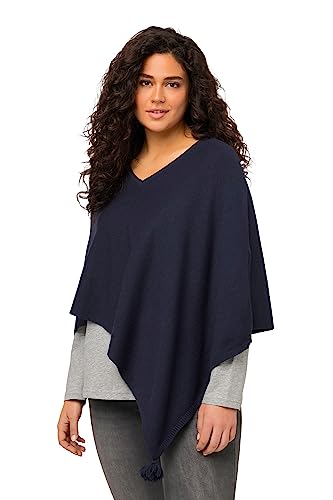 Ulla Popken Damen große Größen Übergrößen Plus Size Strick-Poncho, Zipfelsaum, Quaste, V-Ausschnitt, ärmellos Marine 58-64 822569130-3+ von Ulla Popken