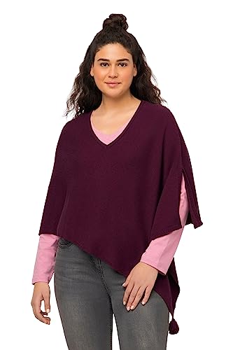 Ulla Popken Damen große Größen Übergrößen Plus Size Strick-Poncho, Zipfelsaum, Quaste, V-Ausschnitt, ärmellos dunkle Beere 58-64 822569544-3+ von Ulla Popken