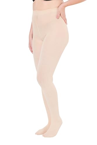 Ulla Popken Damen große Größen Übergrößen Plus Size Strick-Strumpfhose, modisches Zopfmuster, warm beige melange 50+ 802346375-50+ von Ulla Popken