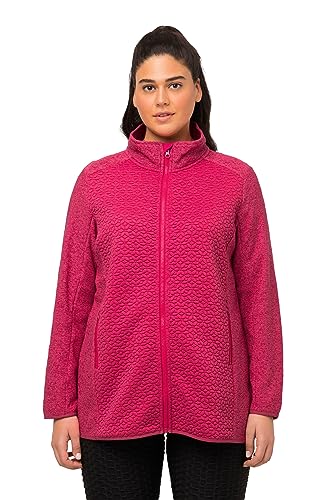 Ulla Popken Damen große Größen Übergrößen Plus Size Strickfleece-Jacke, Stickerei, Stehkragen, Zipptaschen Rosen rot 50+ 821412536-50+ von Ulla Popken