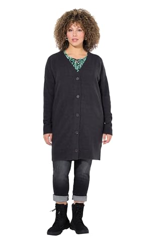Ulla Popken Damen große Größen Übergrößen Plus Size Strickjacke, Boxy-Schnitt, V-Ausschnitt, Knopfleiste dunkelgrau Melange 42+ 835734118-42+ von Ulla Popken