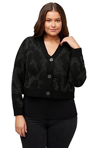 Ulla Popken Damen große Größen Übergrößen Plus Size Strickjacke, Jacquard-Animalmuster, V-Ausschnitt schwarz 50+ 813352130-50+ von Ulla Popken