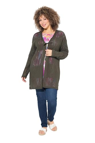 Ulla Popken Damen große Größen Übergrößen Plus Size Strickjacke, Lochstrick, Oversized, V-Ausschnitt olivgrau 46+ 829032200-46+ von Ulla Popken