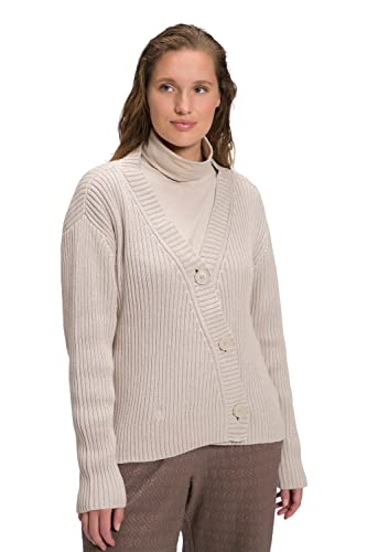 Ulla Popken Damen große Größen Übergrößen Plus Size Strickjacke, Rippstrick, V-Ausschnitt, Biobaumwolle Creme 50+ 809648300-50+ von Ulla Popken