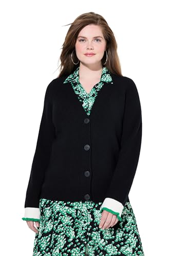 Ulla Popken Damen große Größen Übergrößen Plus Size Strickjacke, Schmuck-Bündchen, V-Ausschnitt schwarz 62+ 834133100-62+ von Ulla Popken