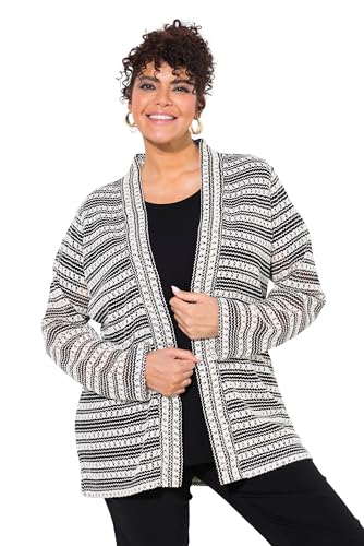 Ulla Popken Damen große Größen Übergrößen Plus Size Strickjacke, Strick-Streifen, offene Jacke, Langarm schwarz 50+ 838478100-50+ von Ulla Popken