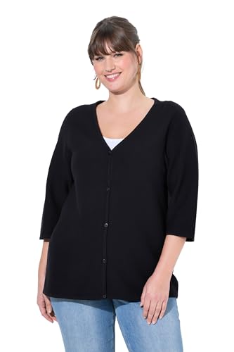 Ulla Popken Damen große Größen Übergrößen Plus Size Strickjacke, V-Ausschnitt, 3/4-Arm, Biobaumwolle von Ulla Popken